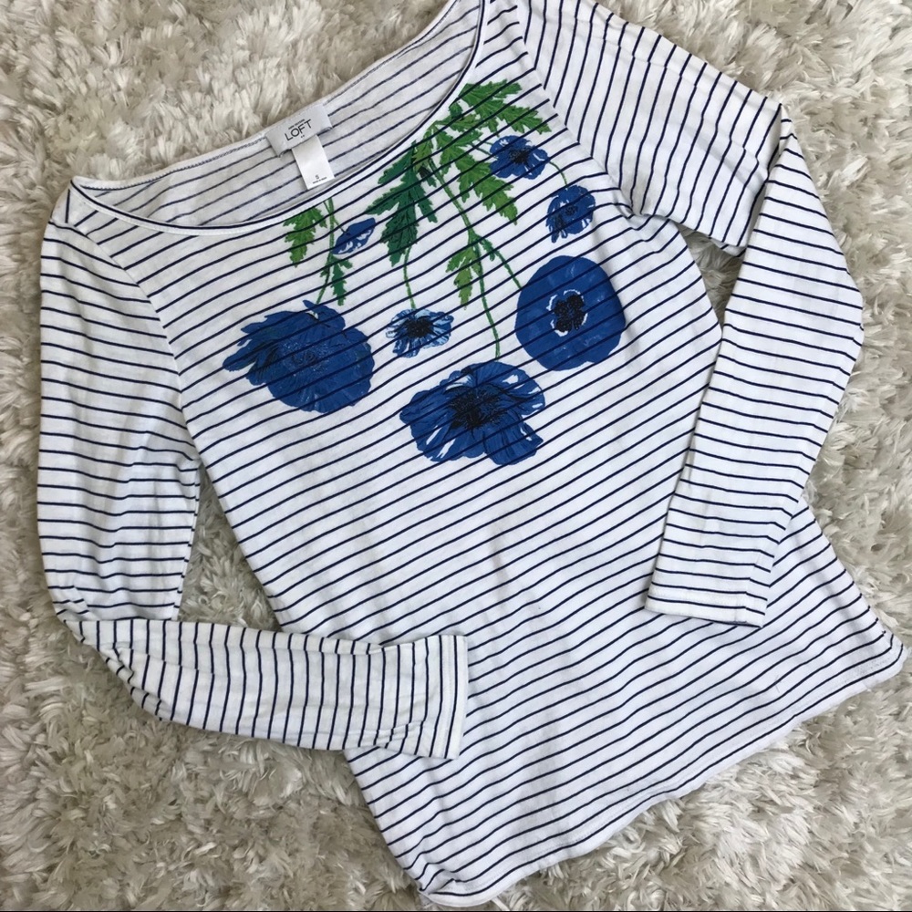 LOFT Striped Floral Long-Sleeve Tee